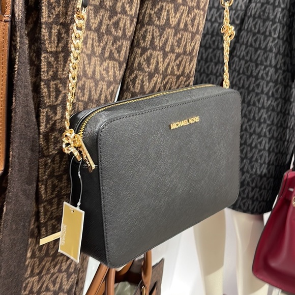 Michael Kors Jet Set Item Large East West Zip Crossbody Leather Black - Picture 10 of 17